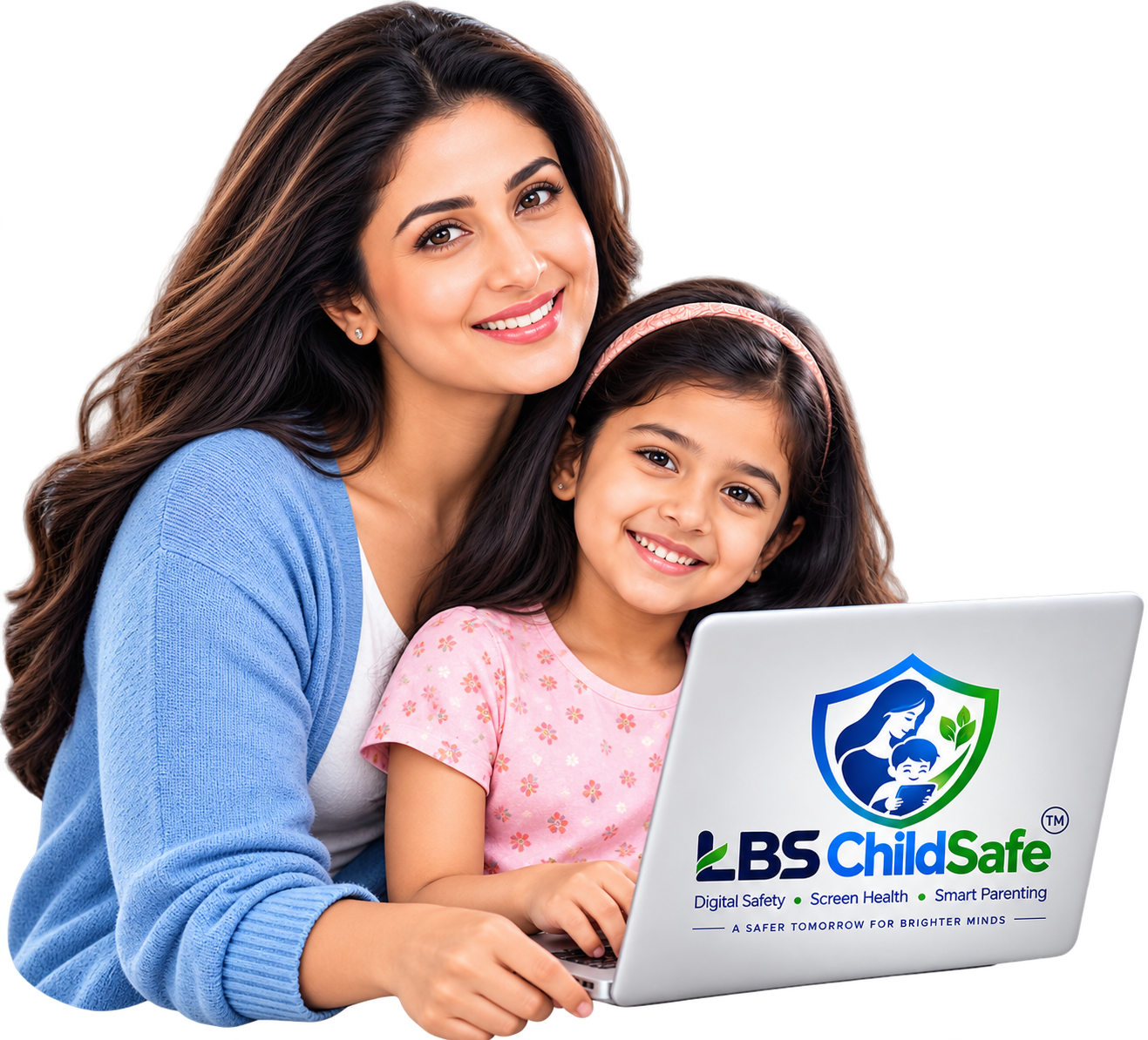 Parent and child using LBS Child Safe on a laptop